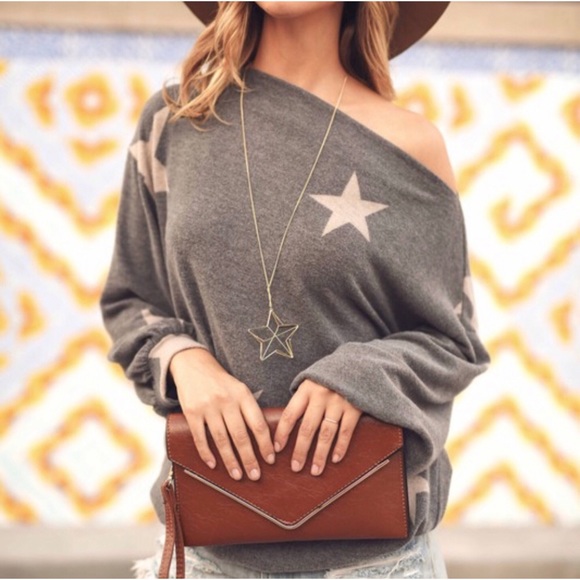 LAST ONE!! So Soft Charcoal Star Print Sweater - Picture 4 of 7